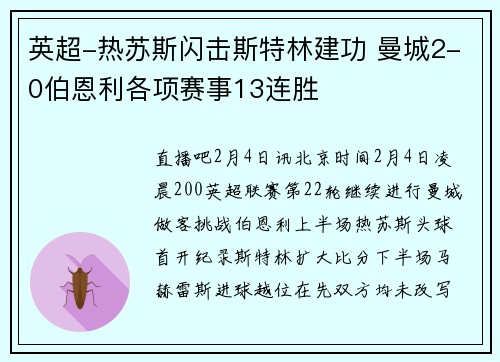 英超-热苏斯闪击斯特林建功 曼城2-0伯恩利各项赛事13连胜