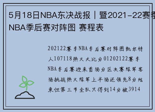5月18日NBA东决战报｜暨2021-22赛季NBA季后赛对阵图 赛程表