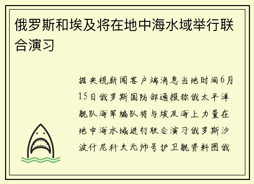俄罗斯和埃及将在地中海水域举行联合演习
